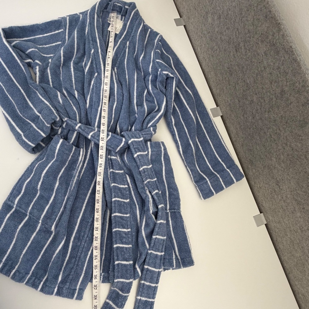 Arch Studio Blue White Striped Cotton Terry Cloth Bathrobe Unisex S/M NEW - Picture 7 of 10